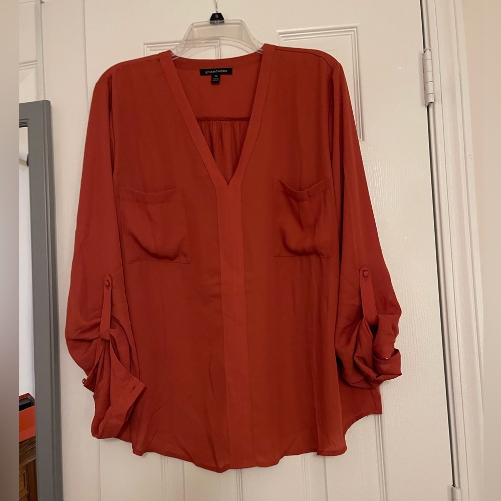 Red Semi Sheer 3/4 Sleeve Blouse